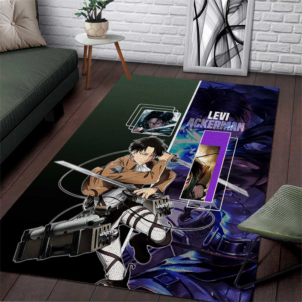 Levi Ackerman from Attack on Titan Area Rug with Dynamic Poses and Green Background Design - The Mazicc