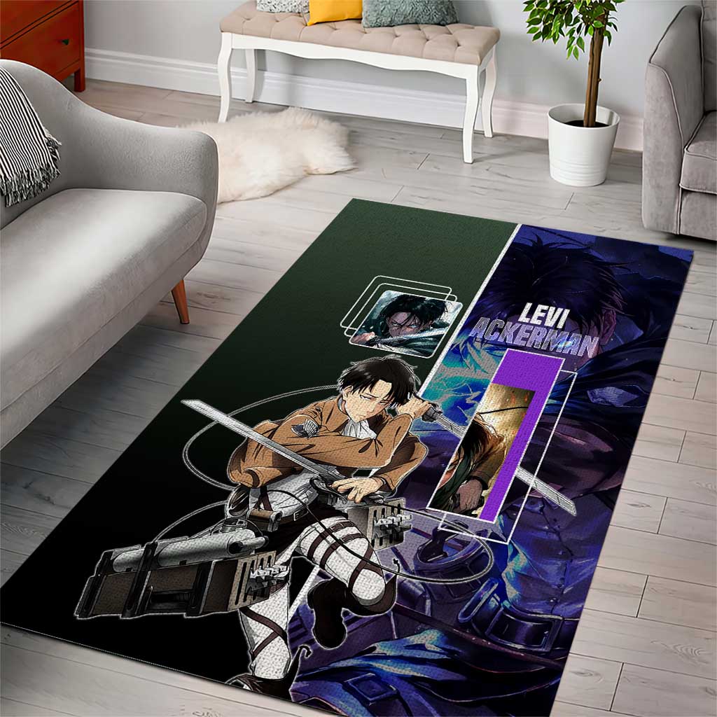 Levi Ackerman from Attack on Titan Area Rug with Dynamic Poses and Green Background Design - The Mazicc