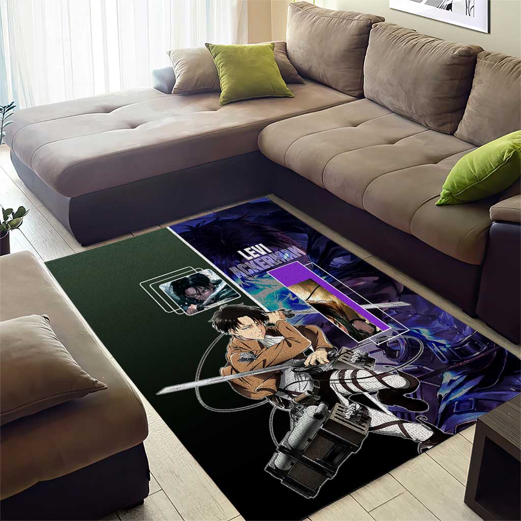 Levi Ackerman from Attack on Titan Area Rug with Dynamic Poses and Green Background Design - The Mazicc