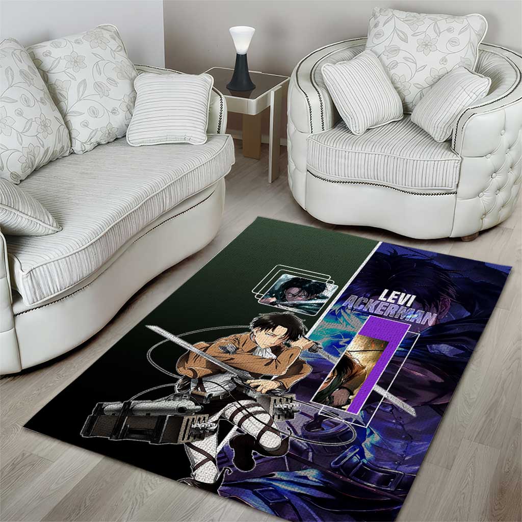 Levi Ackerman from Attack on Titan Area Rug with Dynamic Poses and Green Background Design - The Mazicc