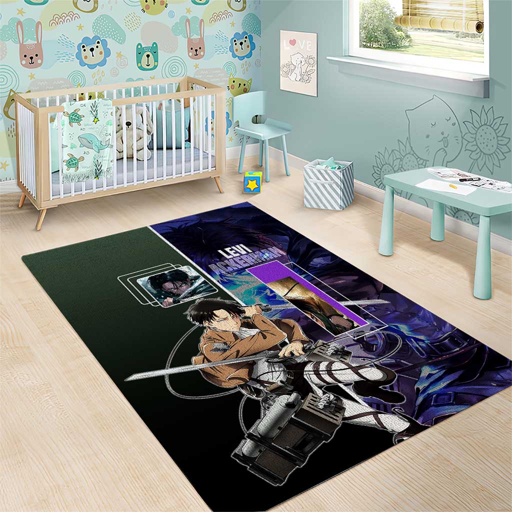 Levi Ackerman from Attack on Titan Area Rug with Dynamic Poses and Green Background Design - The Mazicc