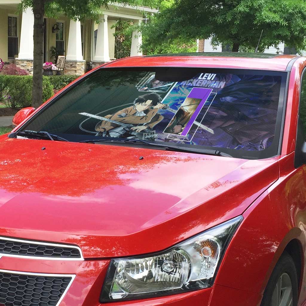 Levi Ackerman from Attack on Titan Auto Sun Shade with Dynamic Poses and Green Background Design - The Mazicc