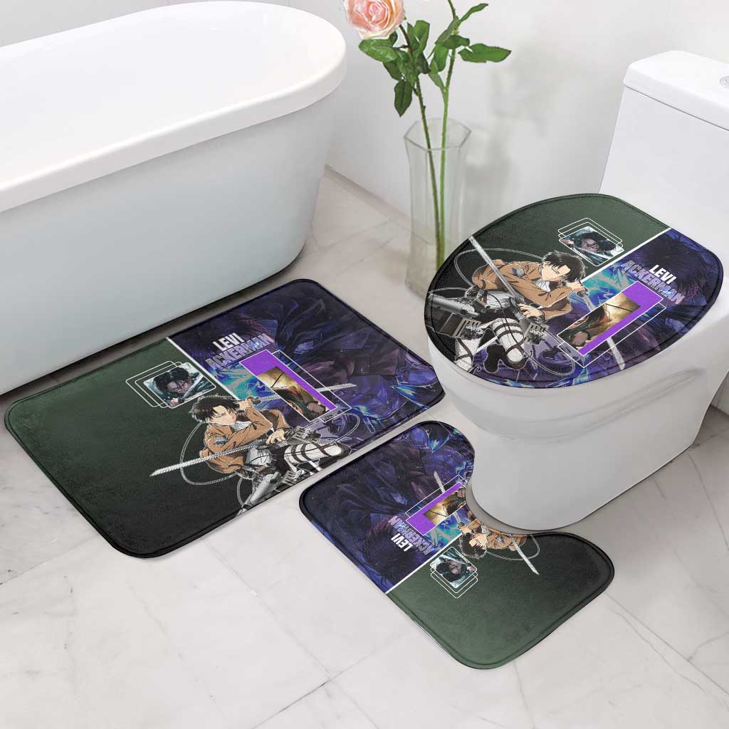 Levi Ackerman from Attack on Titan Bathroom Set with Dynamic Poses and Green Background Design - The Mazicc