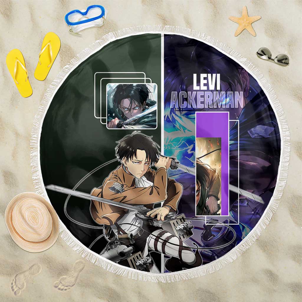 Levi Ackerman from Attack on Titan Beach Blanket with Dynamic Poses and Green Background Design - The Mazicc
