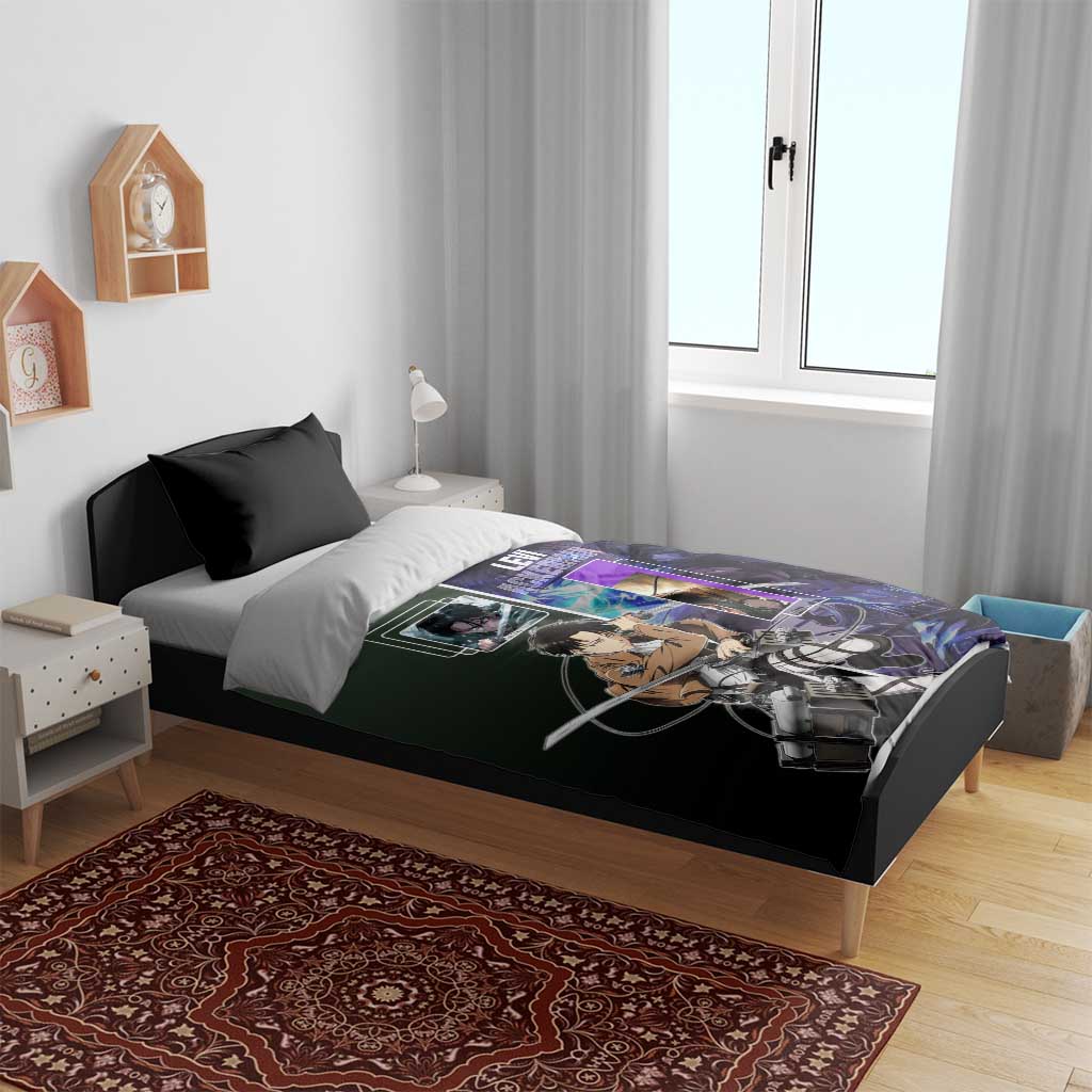 Levi Ackerman from Attack on Titan Bedding Set with Dynamic Poses and Green Background Design - The Mazicc