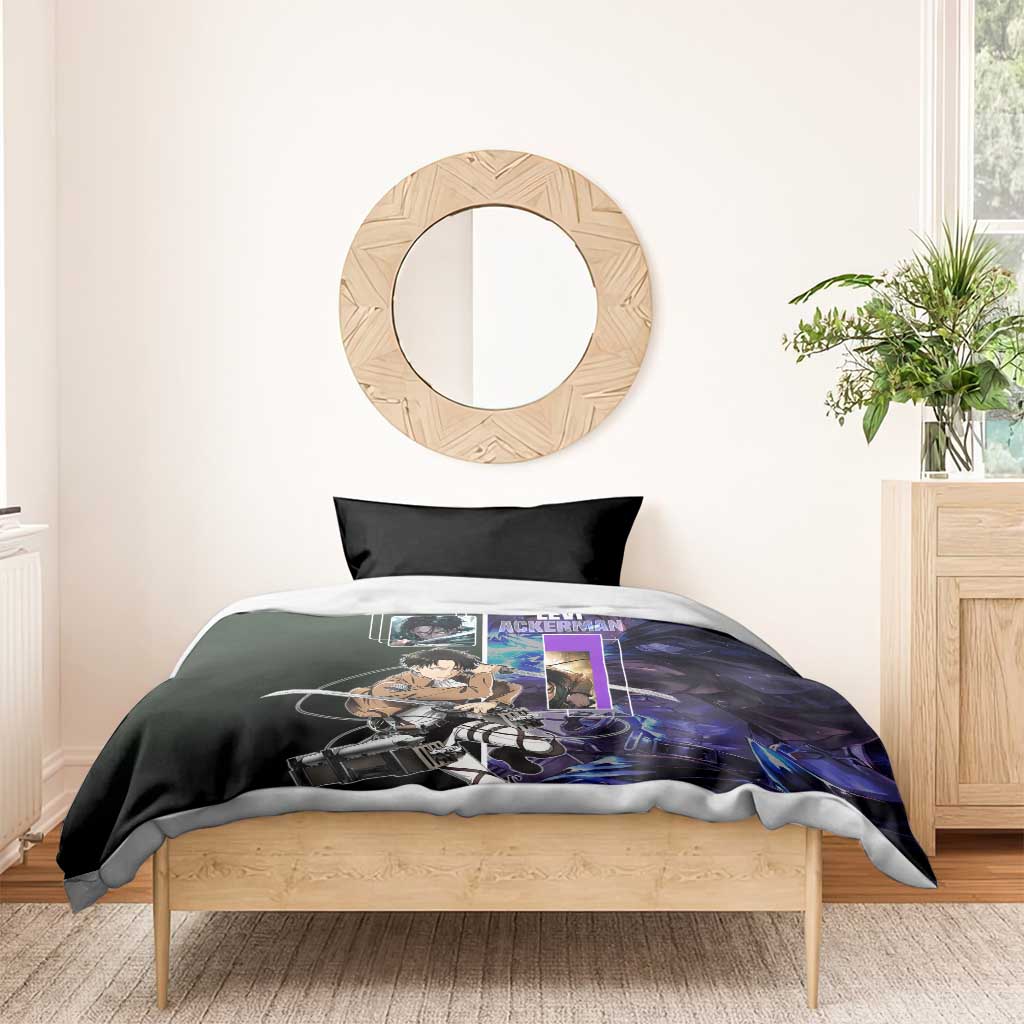 Levi Ackerman from Attack on Titan Bedding Set with Dynamic Poses and Green Background Design - The Mazicc