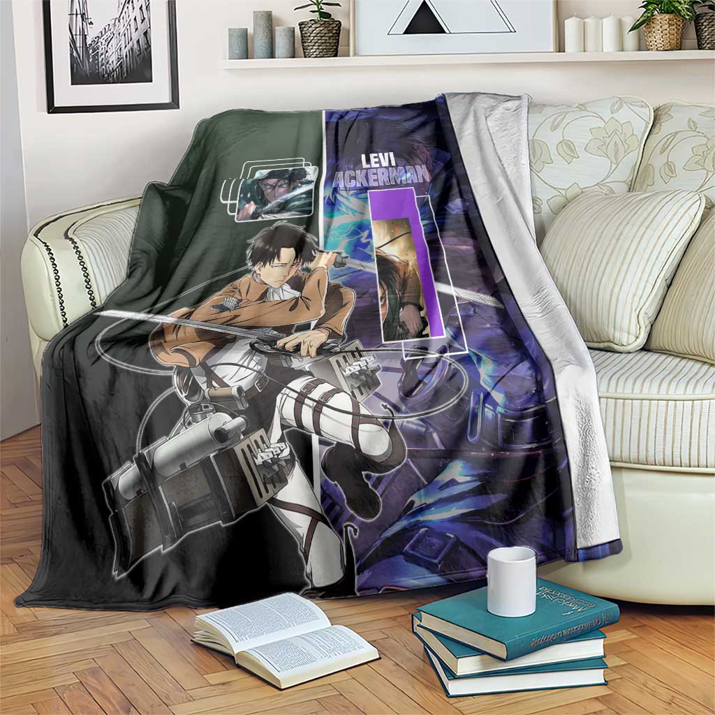 Levi Ackerman from Attack on Titan Blanket with Dynamic Poses and Green Background Design - The Mazicc