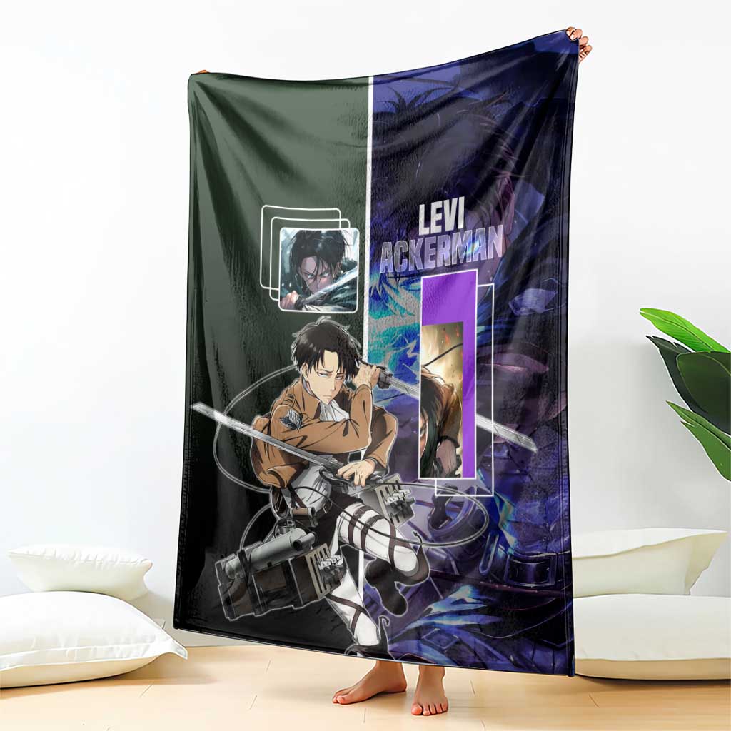 Levi Ackerman from Attack on Titan Blanket with Dynamic Poses and Green Background Design - The Mazicc