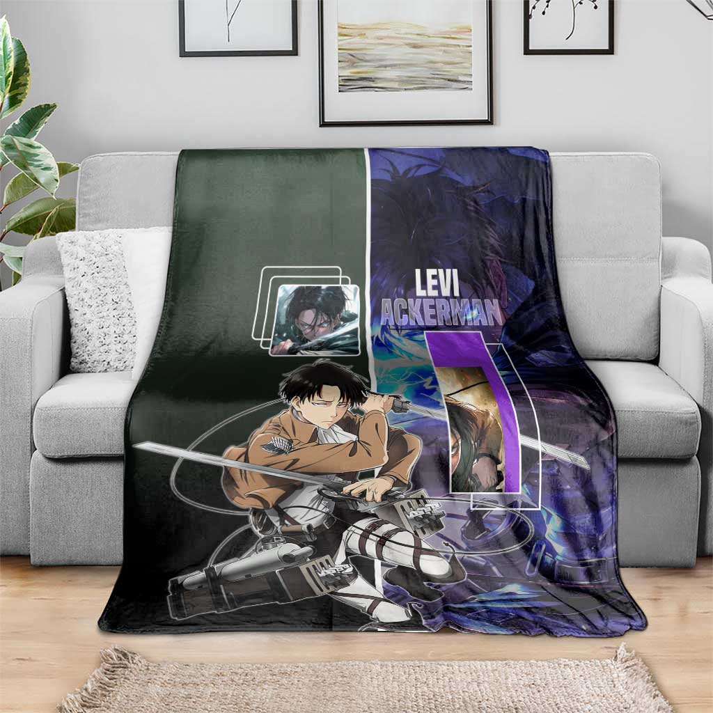 Levi Ackerman from Attack on Titan Blanket with Dynamic Poses and Green Background Design - The Mazicc
