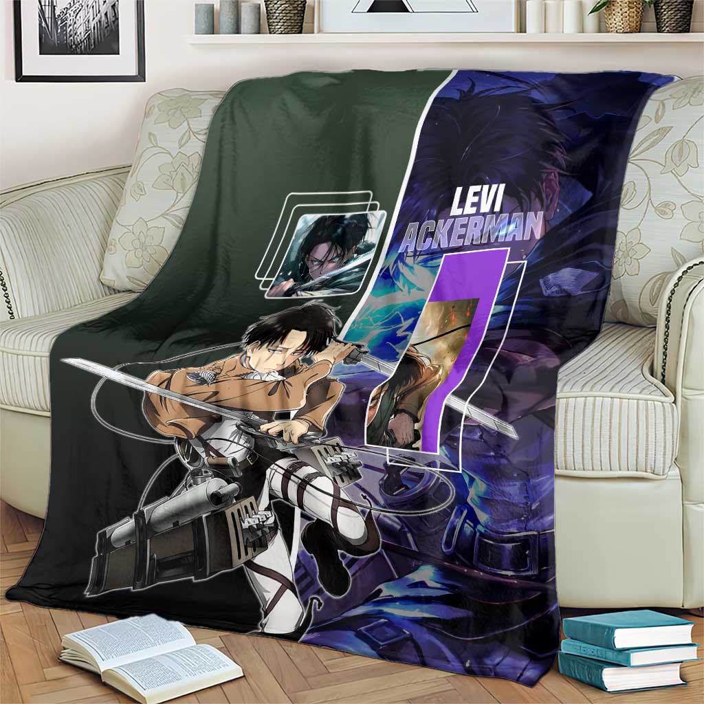 Levi Ackerman from Attack on Titan Blanket with Dynamic Poses and Green Background Design - The Mazicc