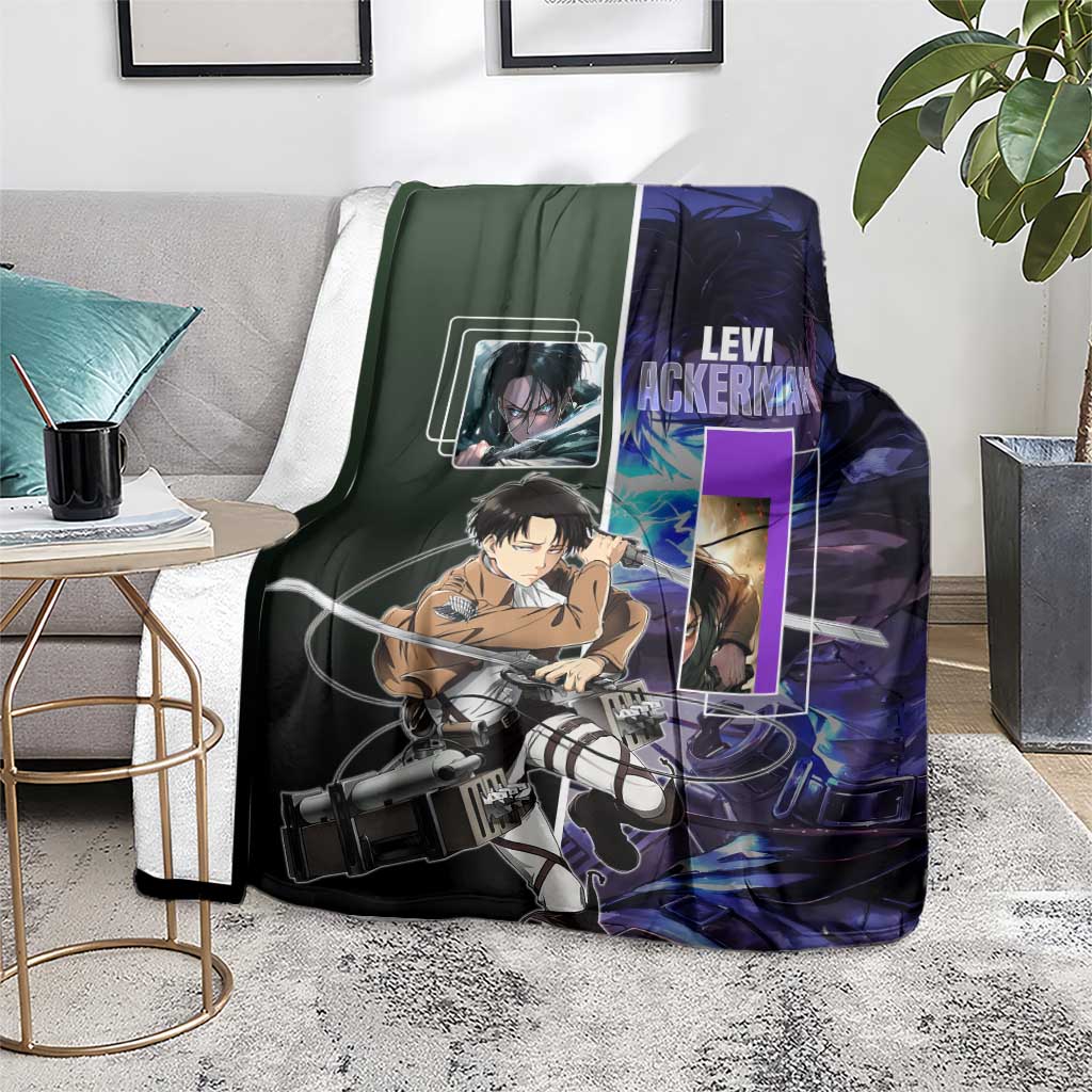 Levi Ackerman from Attack on Titan Blanket with Dynamic Poses and Green Background Design - The Mazicc