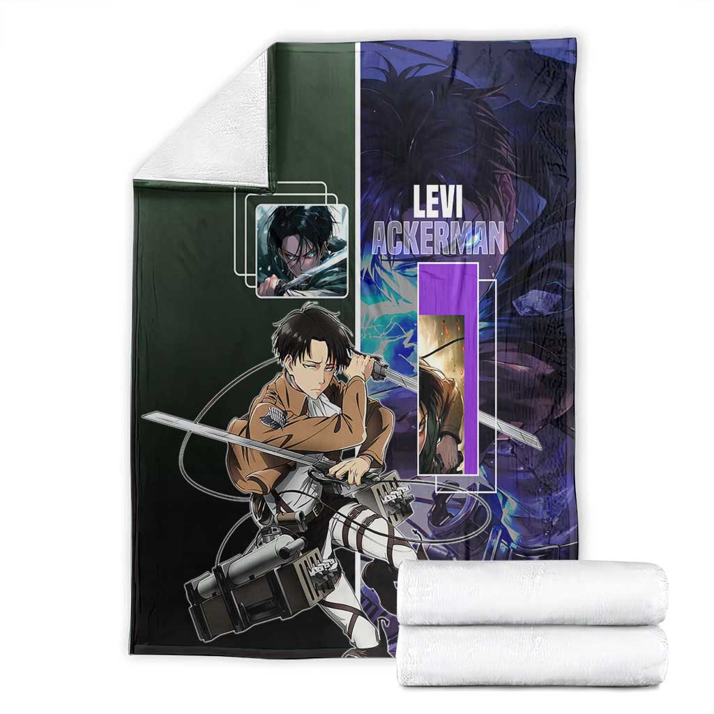 Levi Ackerman from Attack on Titan Blanket with Dynamic Poses and Green Background Design - The Mazicc