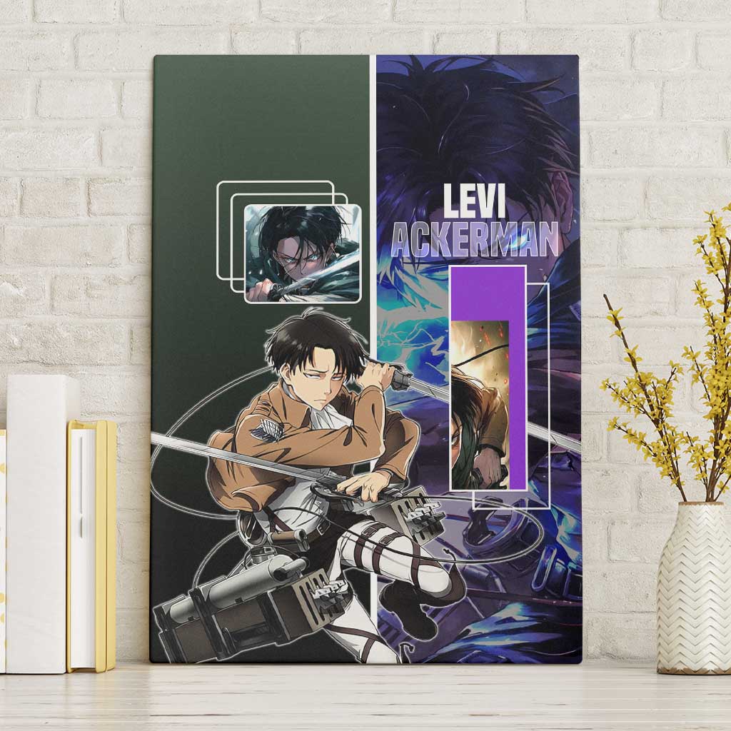 Levi Ackerman from Attack on Titan Canvas Wall Art with Dynamic Poses and Green Background Design - The Mazicc