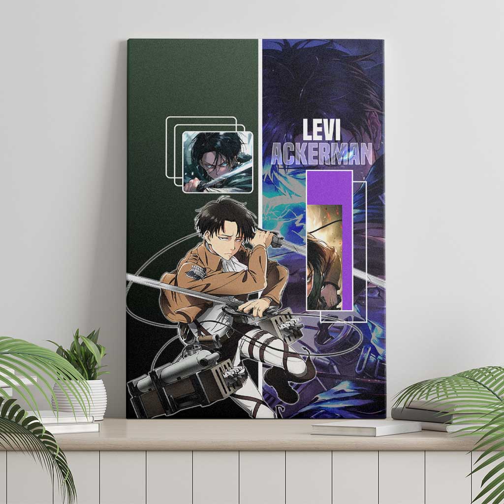 Levi Ackerman from Attack on Titan Canvas Wall Art with Dynamic Poses and Green Background Design - The Mazicc