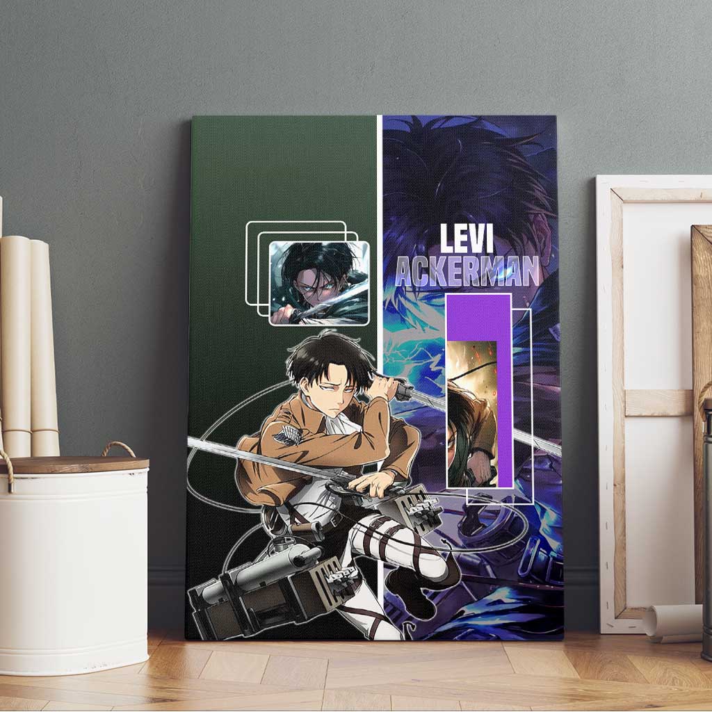 Levi Ackerman from Attack on Titan Canvas Wall Art with Dynamic Poses and Green Background Design - The Mazicc