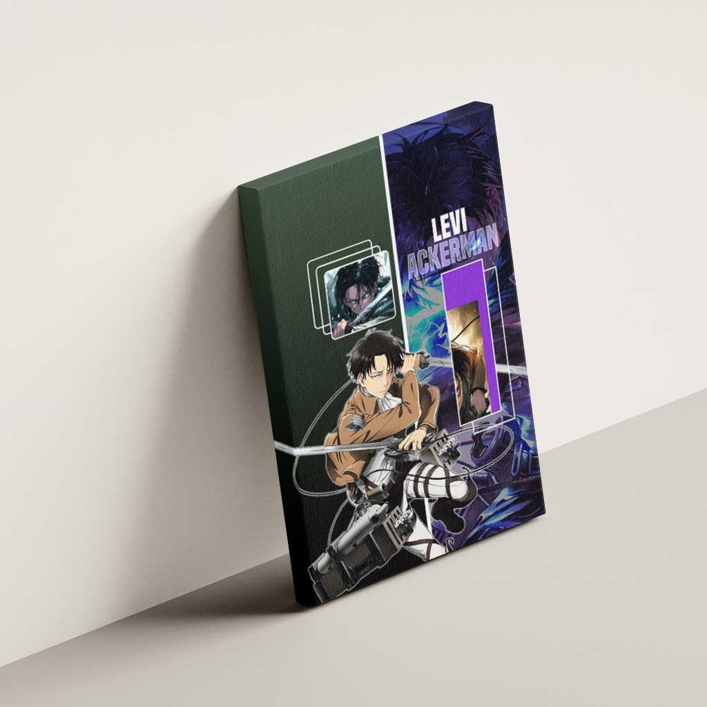 Levi Ackerman from Attack on Titan Canvas Wall Art with Dynamic Poses and Green Background Design - The Mazicc