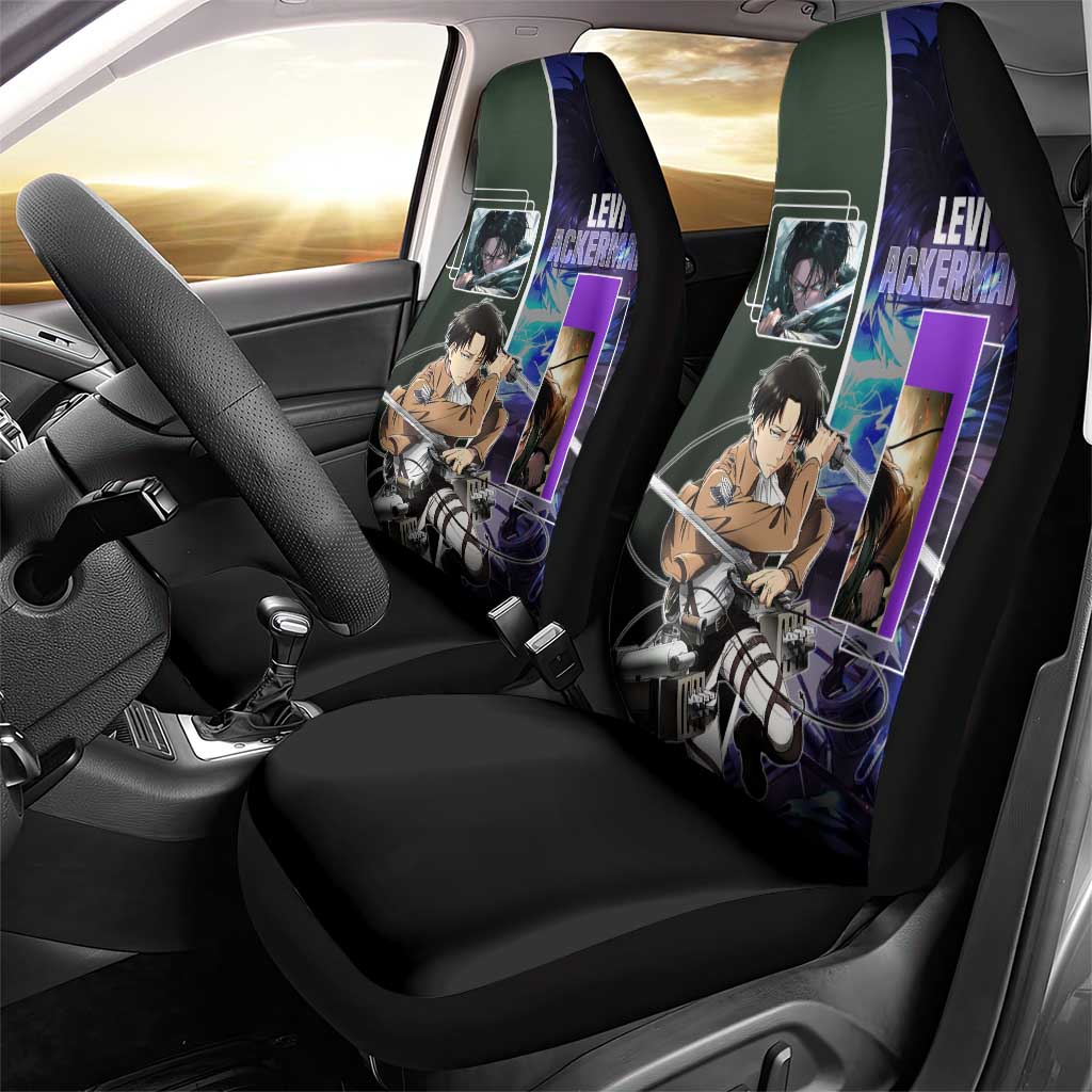 Levi Ackerman from Attack on Titan Car Seat Cover with Dynamic Poses and Green Background Design - The Mazicc