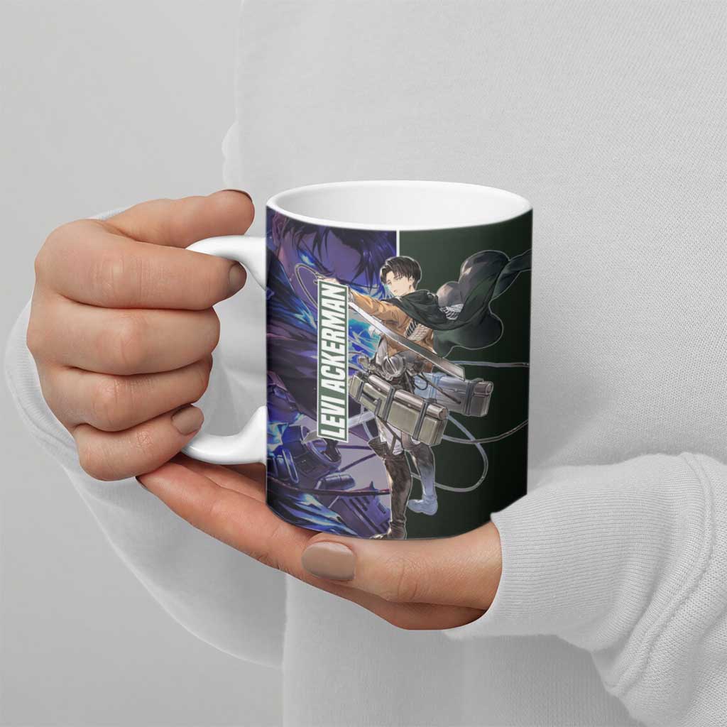 Levi Ackerman from Attack on Titan Ceramic Mug with Dynamic Poses and Green Background Design - The Mazicc