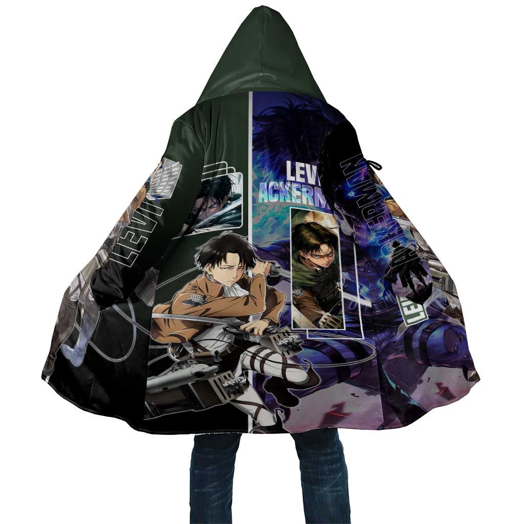 Levi Ackerman from Attack on Titan Cloak with Dynamic Poses and Green Background Design - The Mazicc
