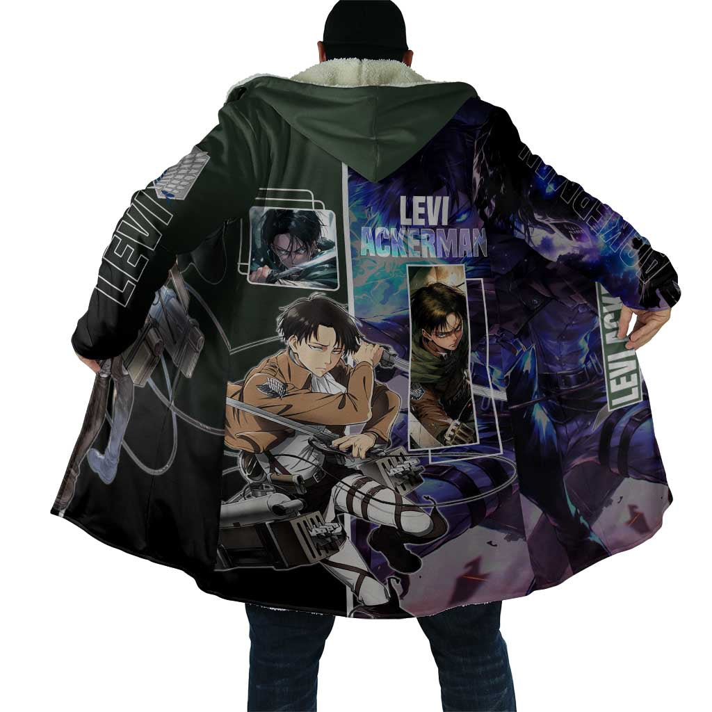 Levi Ackerman from Attack on Titan Cloak with Dynamic Poses and Green Background Design - The Mazicc