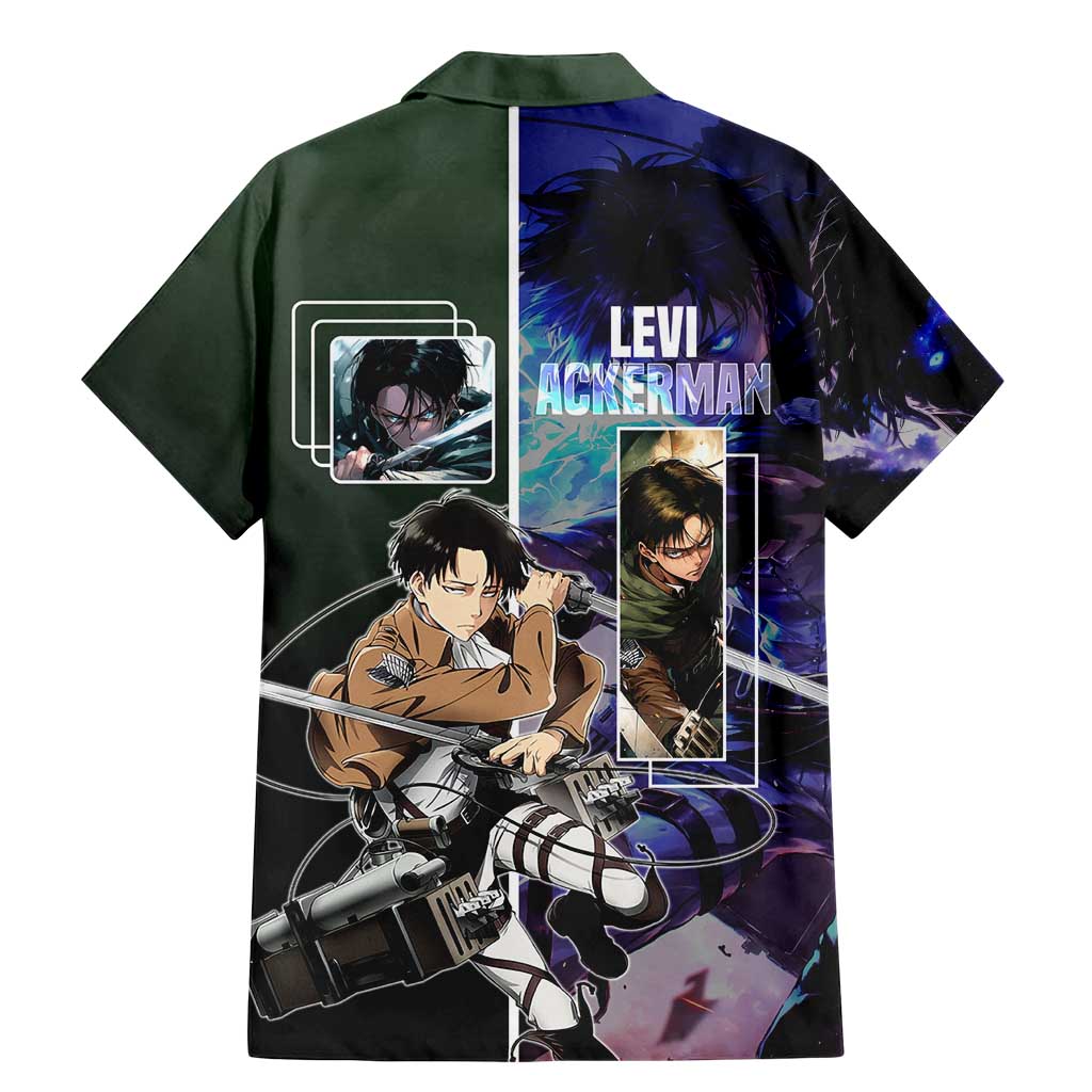Levi Ackerman from Attack on Titan Family Matching Mermaid Dress and Hawaiian Shirt with Dynamic Poses and Green Background Design - The Mazicc