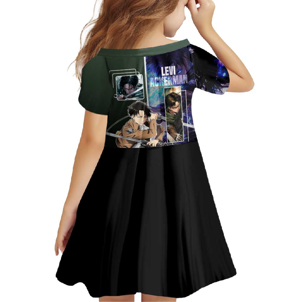 Levi Ackerman from Attack on Titan Family Matching Off Shoulder Maxi Dress and Hawaiian Shirt with Dynamic Poses and Green Background Design - The Mazicc