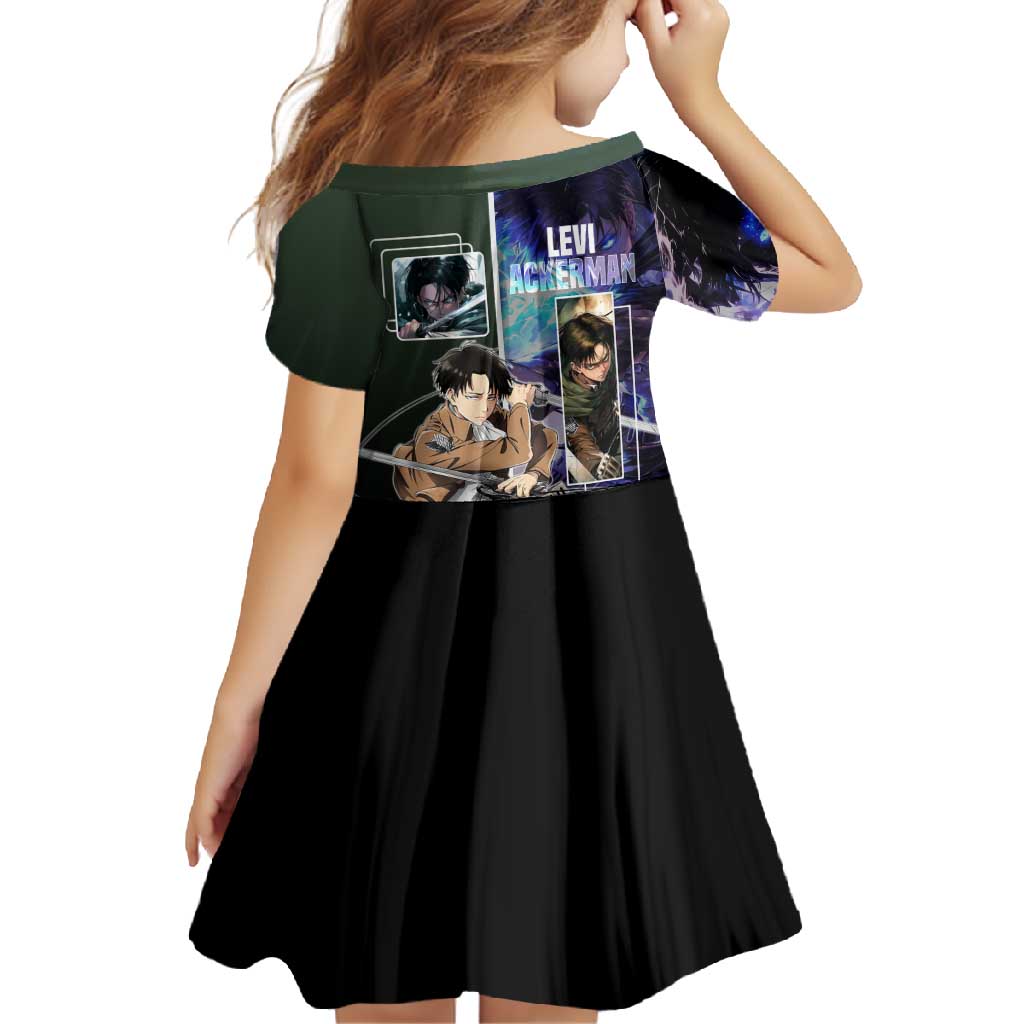 Levi Ackerman from Attack on Titan Family Matching Tank Maxi Dress and Hawaiian Shirt with Dynamic Poses and Green Background Design - The Mazicc
