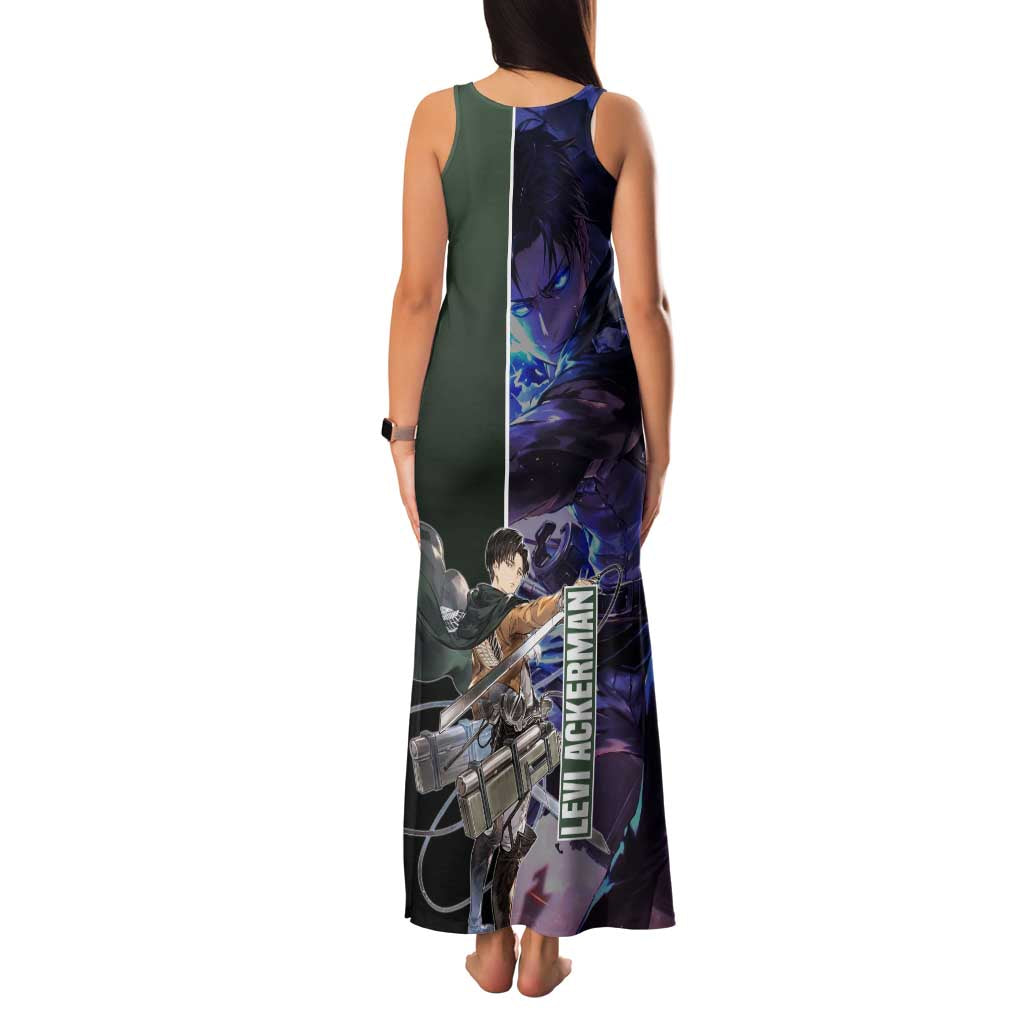 Levi Ackerman from Attack on Titan Family Matching Tank Maxi Dress and Hawaiian Shirt with Dynamic Poses and Green Background Design - The Mazicc