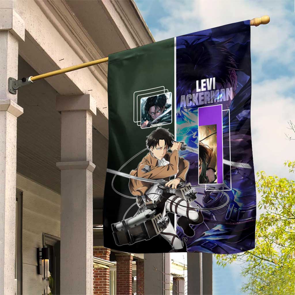 Levi Ackerman from Attack on Titan Garden Flag with Dynamic Poses and Green Background Design - The Mazicc