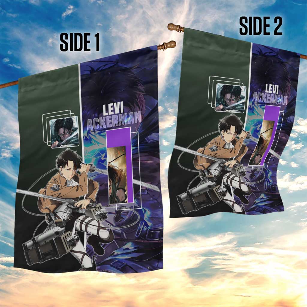 Levi Ackerman from Attack on Titan Garden Flag with Dynamic Poses and Green Background Design - The Mazicc