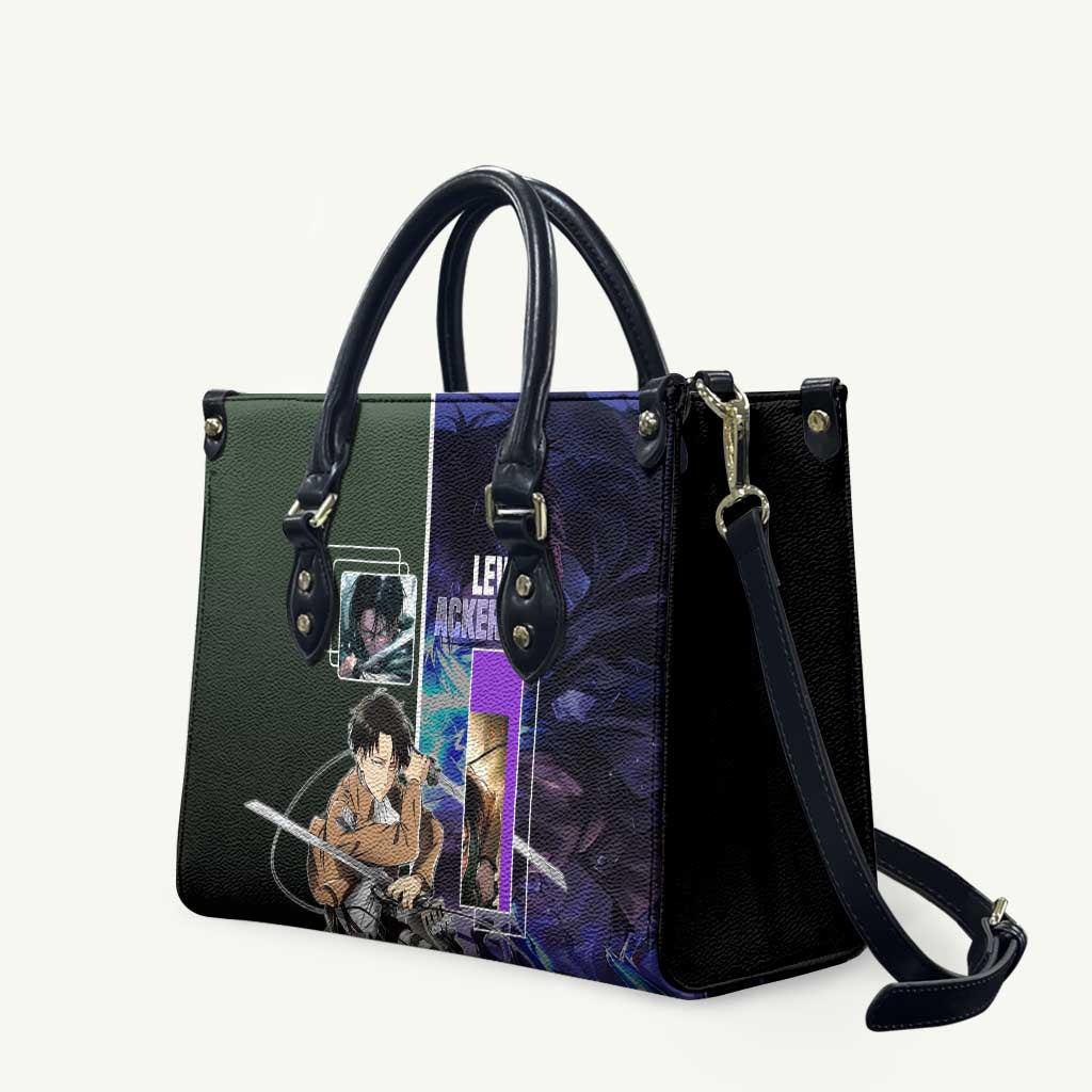 Levi Ackerman from Attack on Titan Leather Bag with Dynamic Poses and Green Background Design - The Mazicc