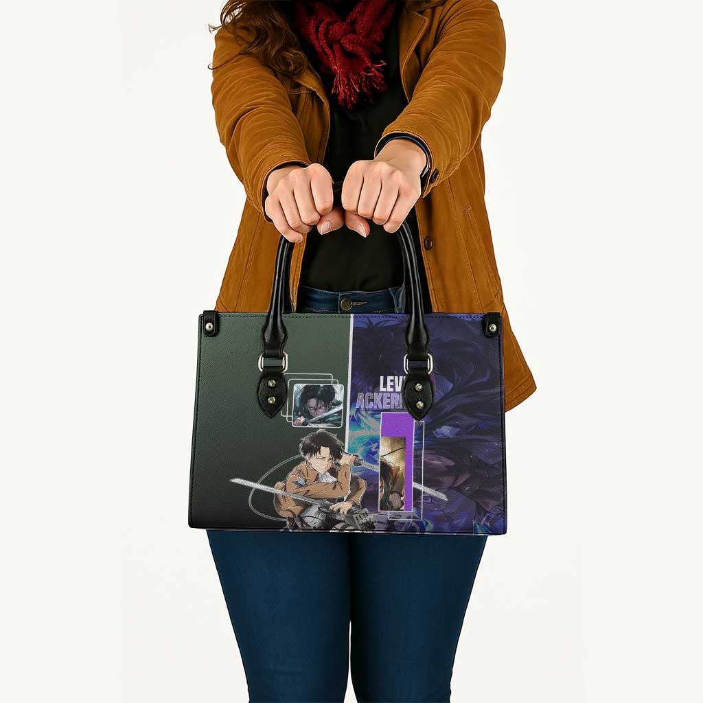 Levi Ackerman from Attack on Titan Leather Bag with Dynamic Poses and Green Background Design - The Mazicc