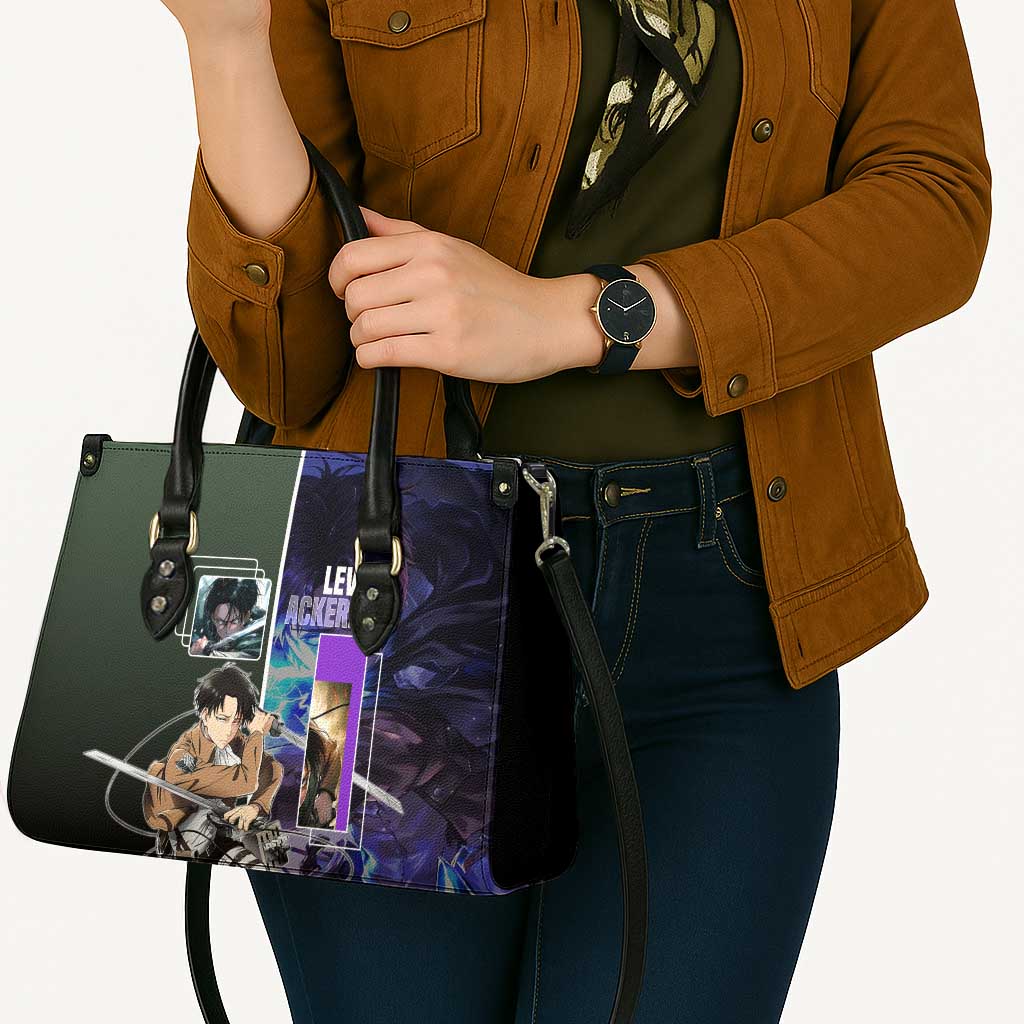 Levi Ackerman from Attack on Titan Leather Bag with Dynamic Poses and Green Background Design - The Mazicc