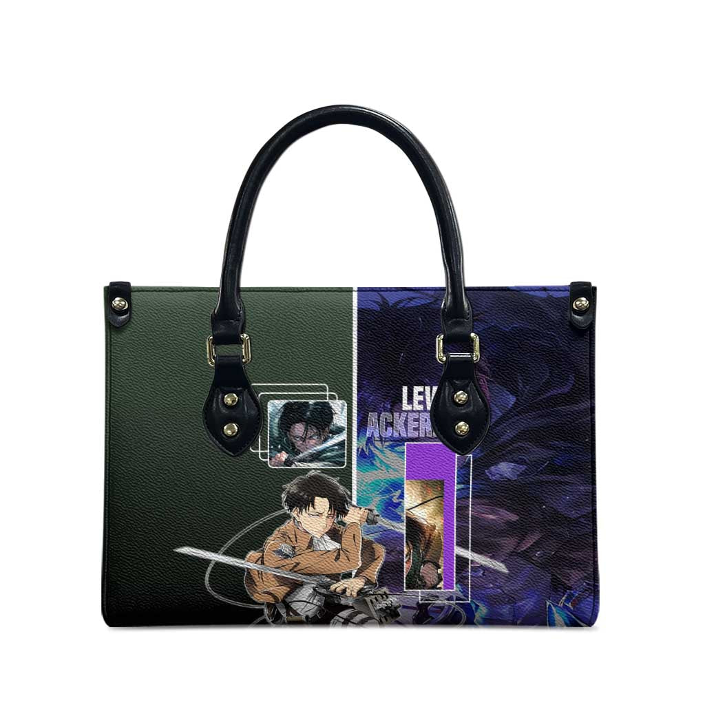 Levi Ackerman from Attack on Titan Leather Bag with Dynamic Poses and Green Background Design - The Mazicc