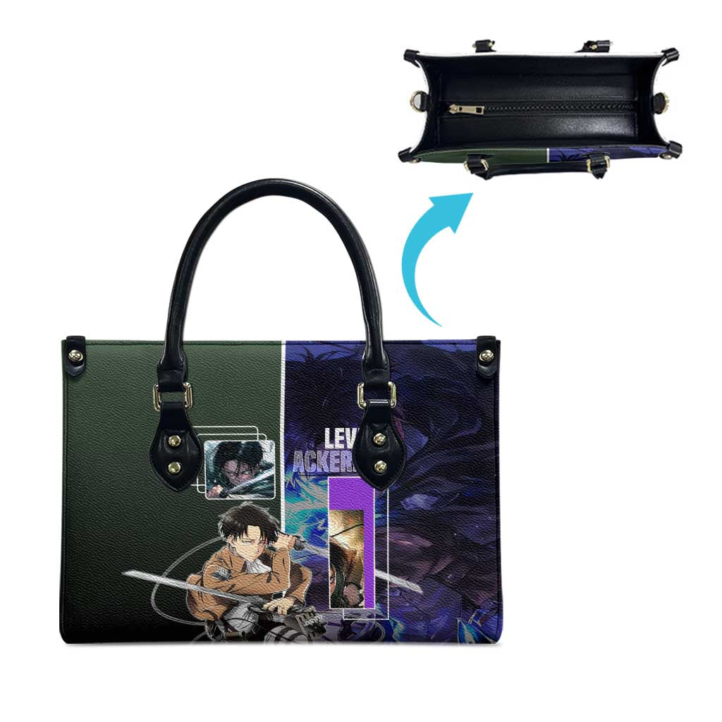 Levi Ackerman from Attack on Titan Leather Bag with Dynamic Poses and Green Background Design - The Mazicc