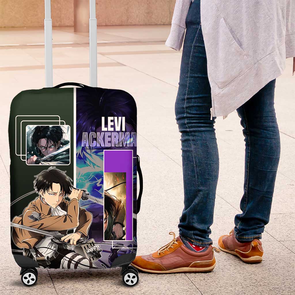 Levi Ackerman from Attack on Titan Luggage Cover with Dynamic Poses and Green Background Design - The Mazicc