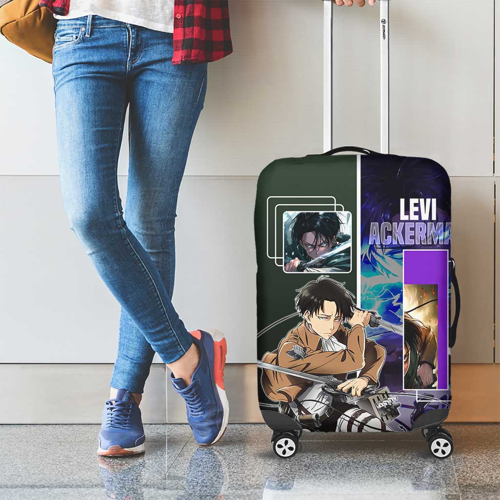 Levi Ackerman from Attack on Titan Luggage Cover with Dynamic Poses and Green Background Design - The Mazicc