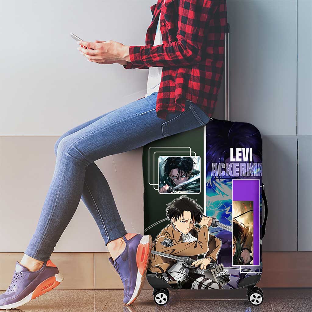Levi Ackerman from Attack on Titan Luggage Cover with Dynamic Poses and Green Background Design - The Mazicc