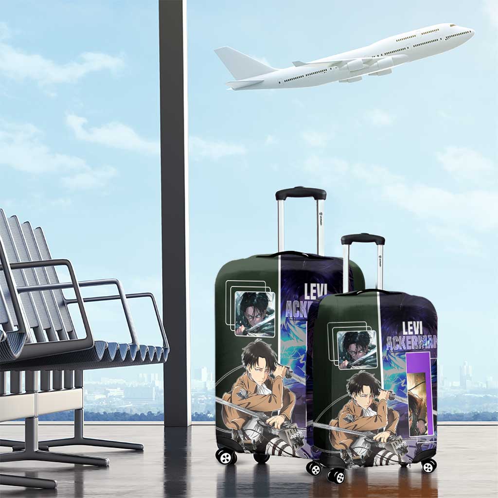 Levi Ackerman from Attack on Titan Luggage Cover with Dynamic Poses and Green Background Design - The Mazicc