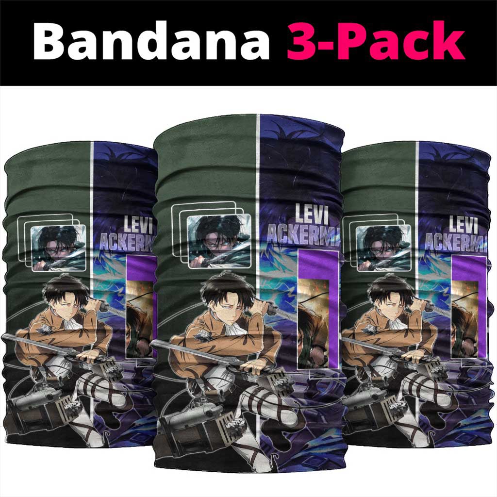 Levi Ackerman from Attack on Titan Neck Gaiter with Dynamic Poses and Green Background Design - The Mazicc