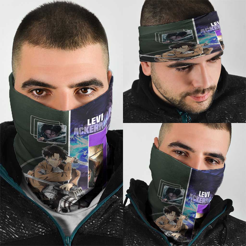Levi Ackerman from Attack on Titan Neck Gaiter with Dynamic Poses and Green Background Design - The Mazicc