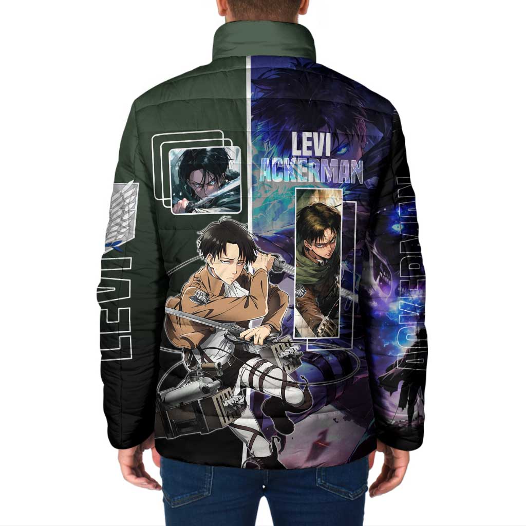 Levi Ackerman from Attack on Titan Padded Jacket with Dynamic Poses and Green Background Design - The Mazicc