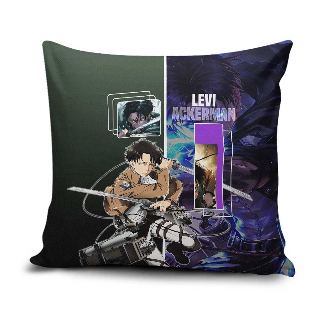 Levi Ackerman from Attack on Titan Pillow Cover with Dynamic Poses and Green Background Design - The Mazicc