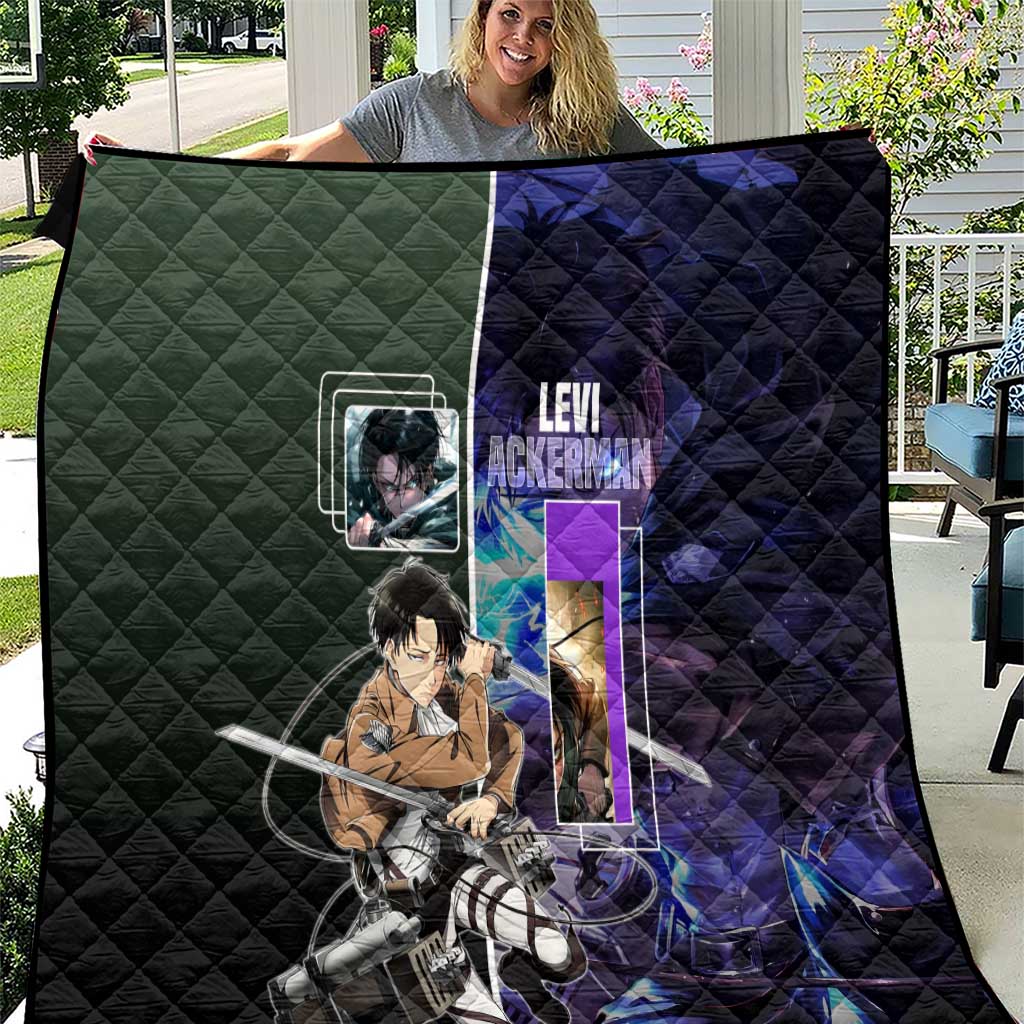 Levi Ackerman from Attack on Titan Quilt with Dynamic Poses and Green Background Design - The Mazicc