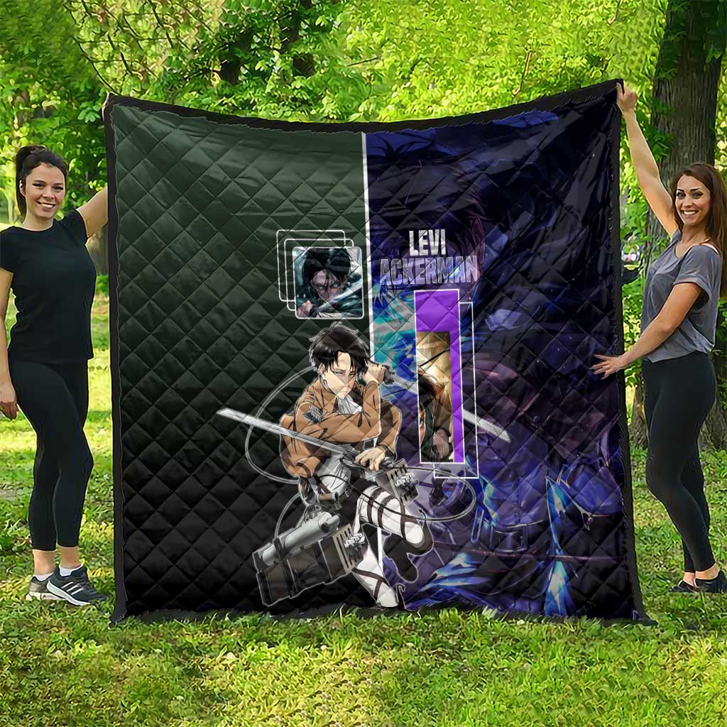 Levi Ackerman from Attack on Titan Quilt with Dynamic Poses and Green Background Design - The Mazicc