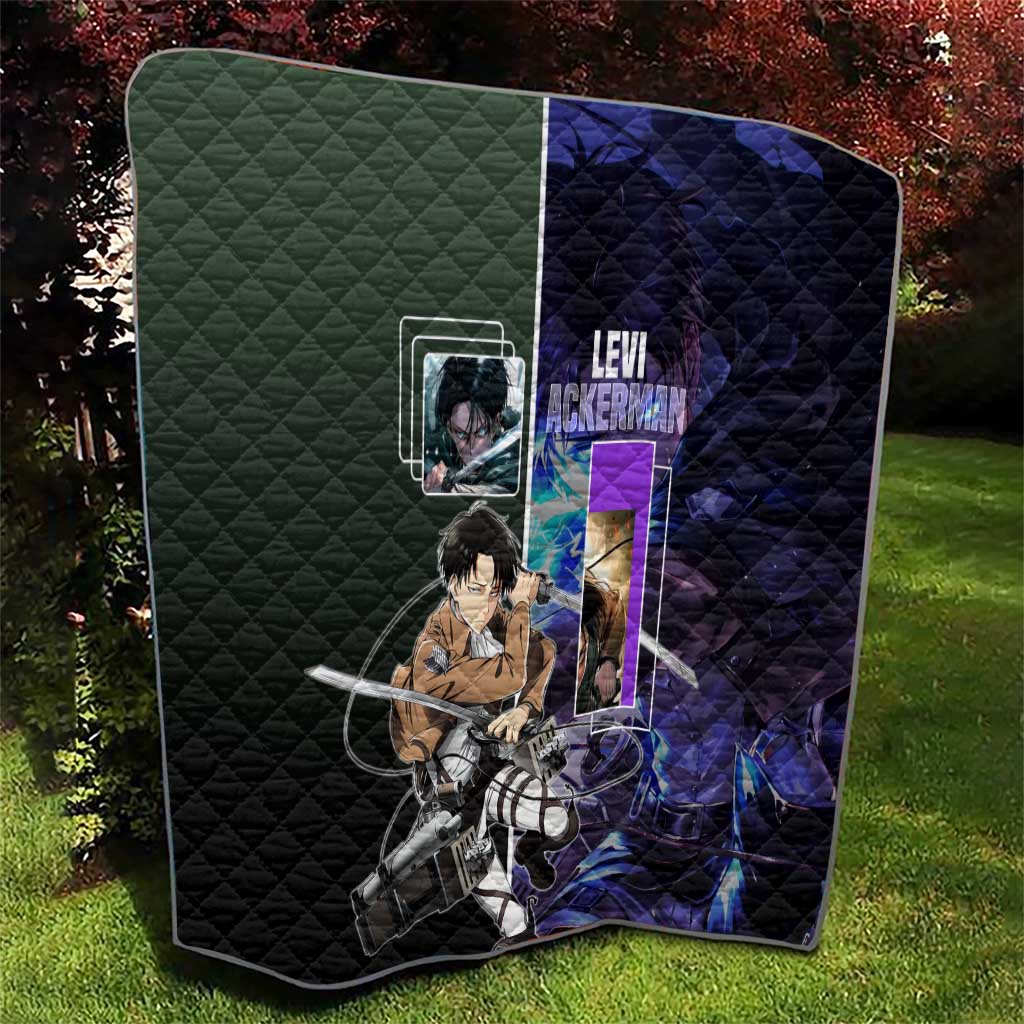 Levi Ackerman from Attack on Titan Quilt with Dynamic Poses and Green Background Design - The Mazicc