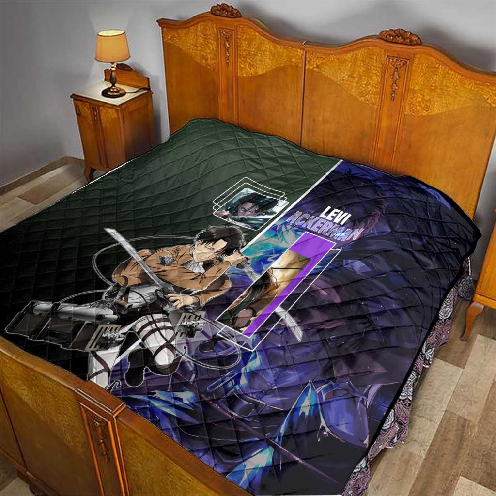 Levi Ackerman from Attack on Titan Quilt with Dynamic Poses and Green Background Design - The Mazicc