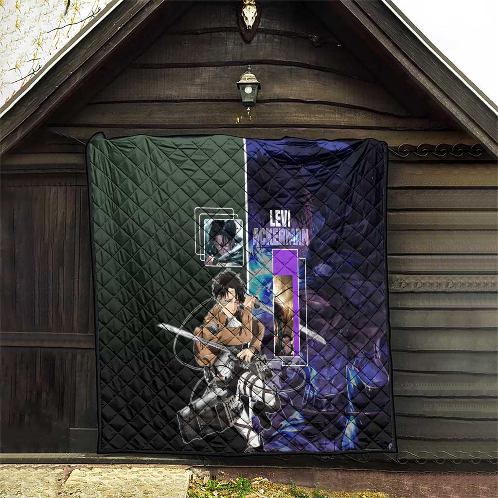Levi Ackerman from Attack on Titan Quilt with Dynamic Poses and Green Background Design - The Mazicc