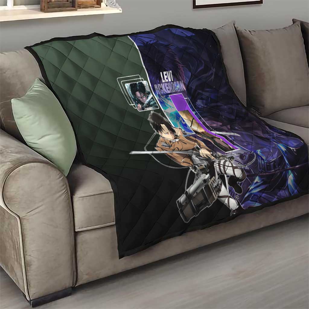 Levi Ackerman from Attack on Titan Quilt with Dynamic Poses and Green Background Design - The Mazicc