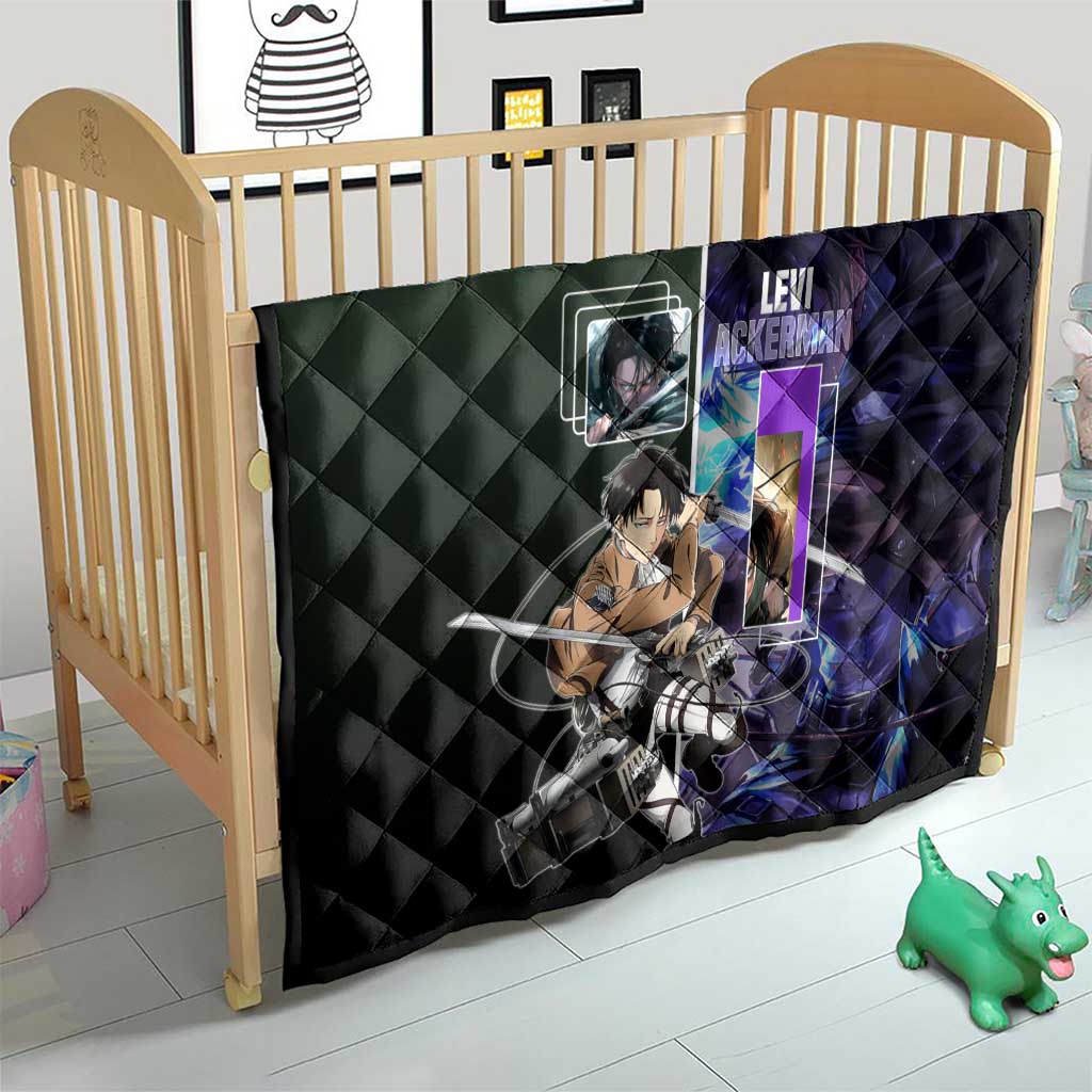Levi Ackerman from Attack on Titan Quilt with Dynamic Poses and Green Background Design - The Mazicc